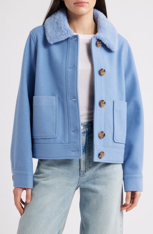 Sam Edelman Crop Jacket With Faux Shearling Collar In Blue