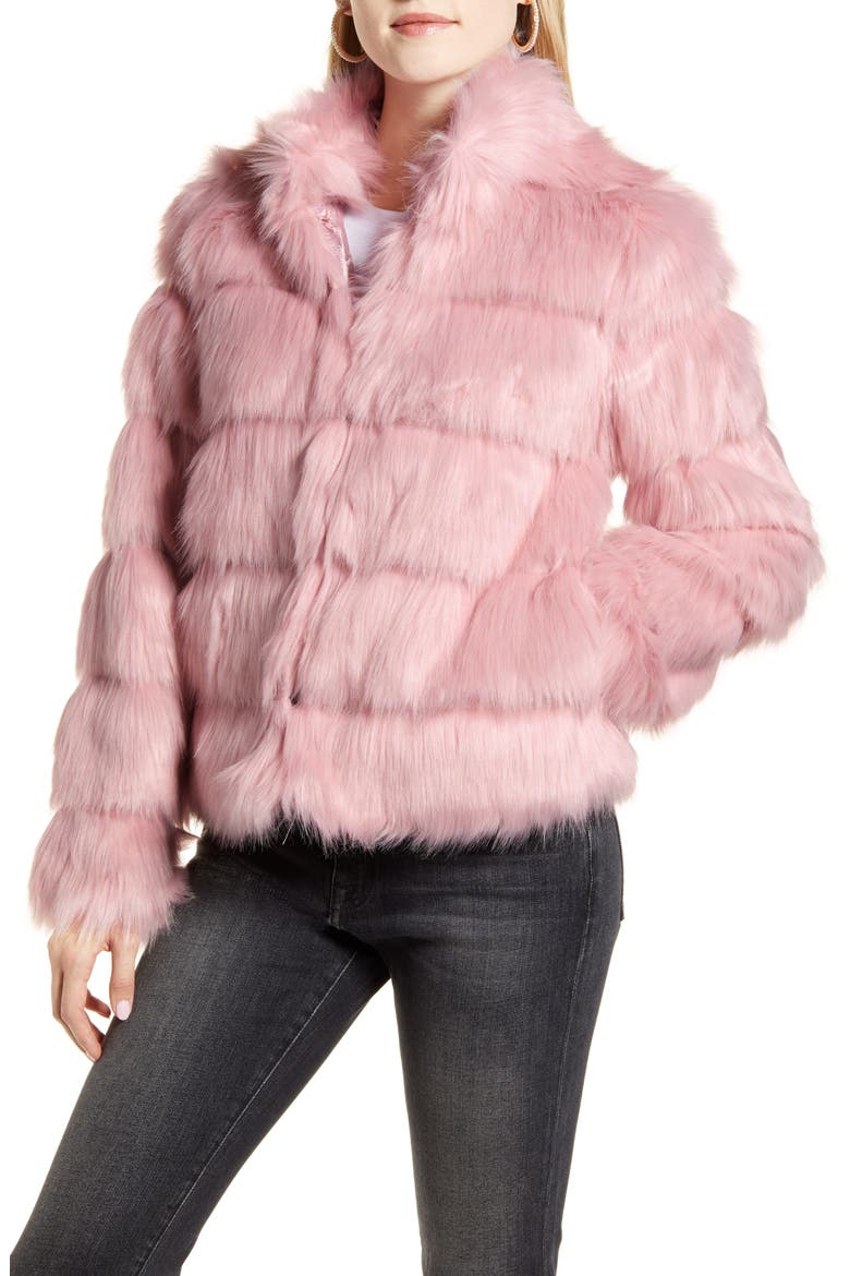 Faux Fur Tiered Coat, Alternate, color, PINK CRYSTAL