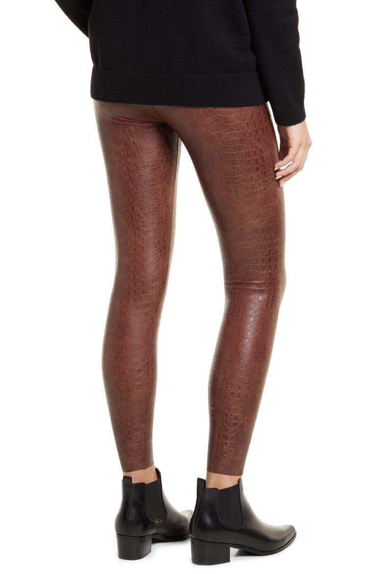 Reptile Embossed Faux Leather Leggings, Alternate, color, BROWN CROC