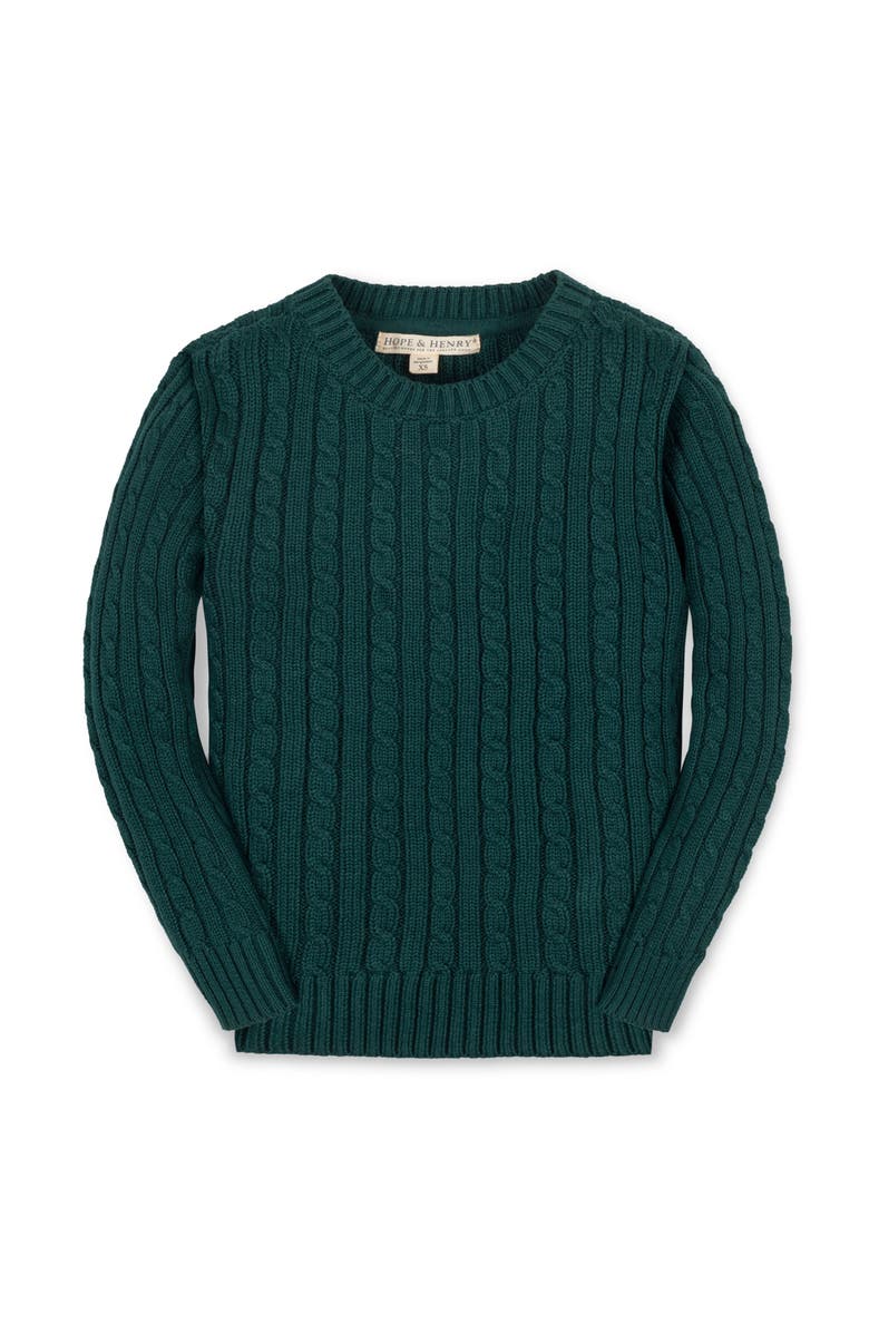 Hope & Henry Kids' Organic Cable Crewneck Pullover Sweater, Main, color, Deep Green Cable