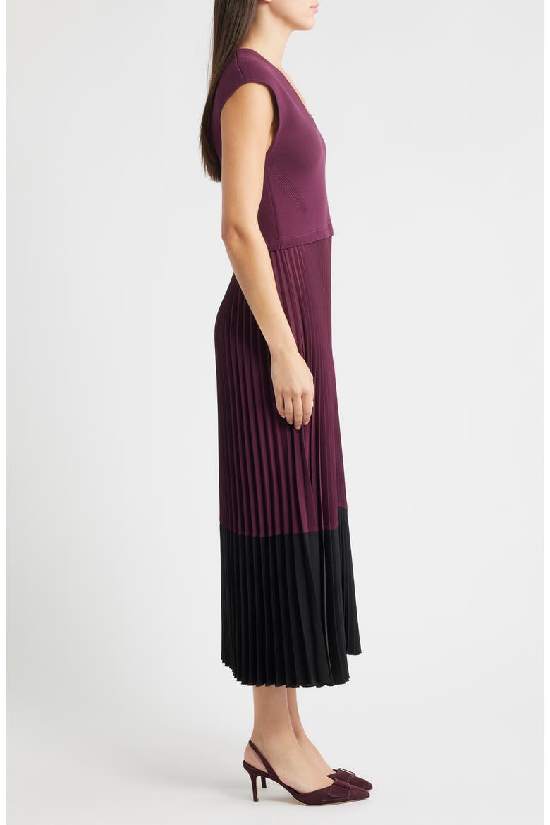 Flissani Pleated Mixed Media A-Line Dress, Alternate, color, DK PRPLE