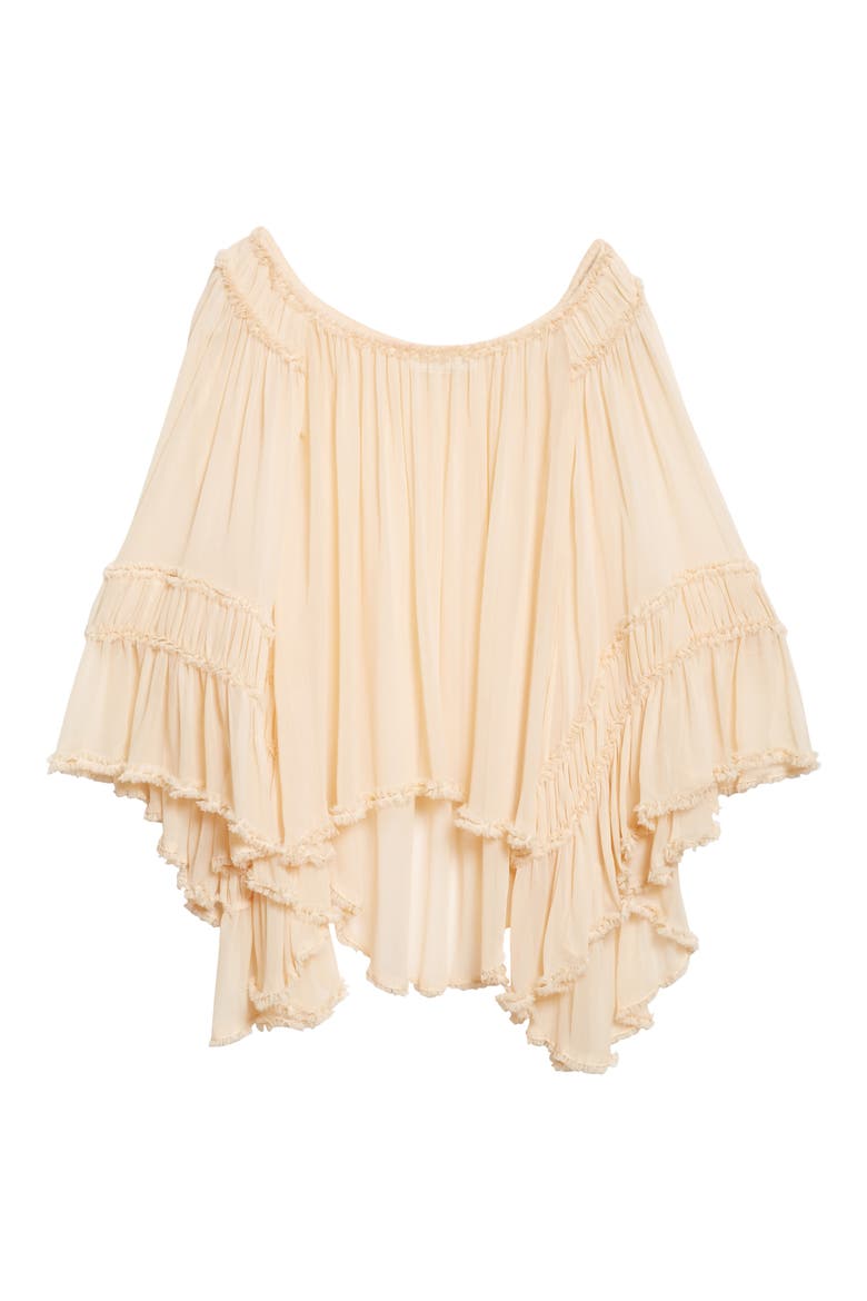 Rebellion Frayed Off the Shoulder Silk Top, Alternate, color, CREAM