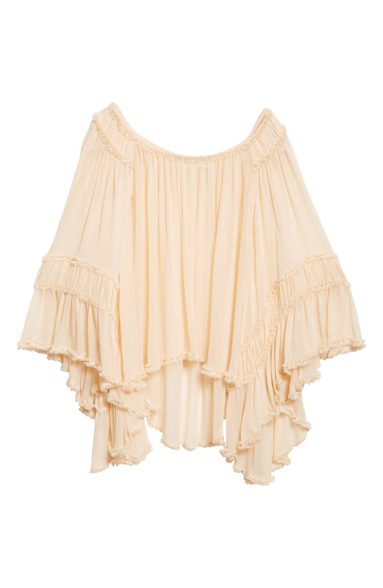 Zimmermann Rebellion Frayed Off the Shoulder Silk Top, Alternate, color, Cream