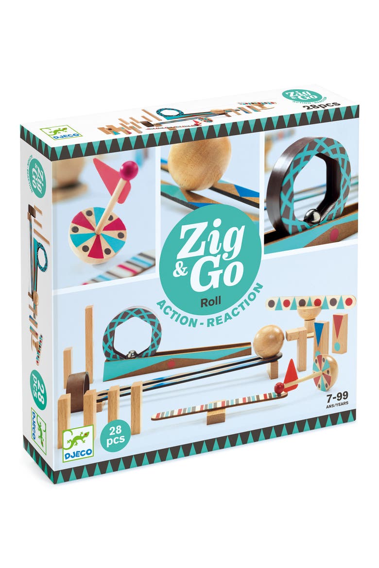 Zig N Go 29-Piece Chain Reaction Wooden Building Game, Alternate, color, MULTI