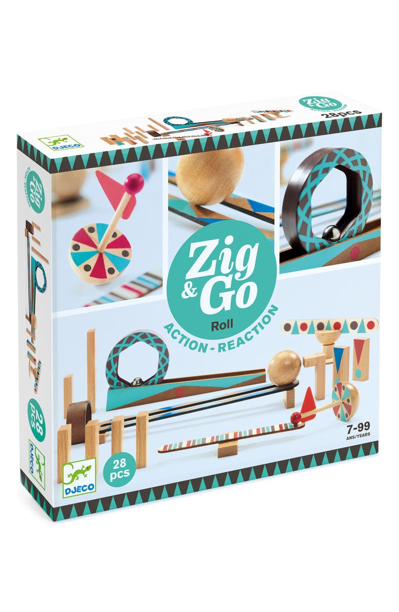 Djeco Zig N Go 29-Piece Chain Reaction Wooden Building Game, Alternate, color,