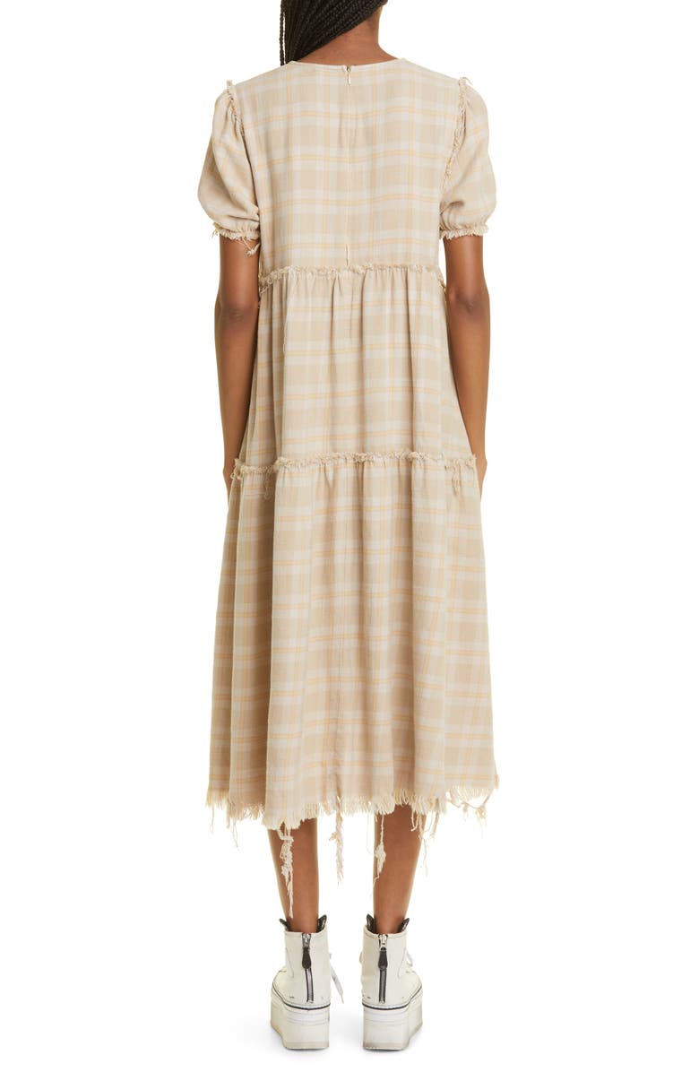 R13 Shredded Relaxed Plaid Tiered Cotton Midi Dress, Alternate, color, 