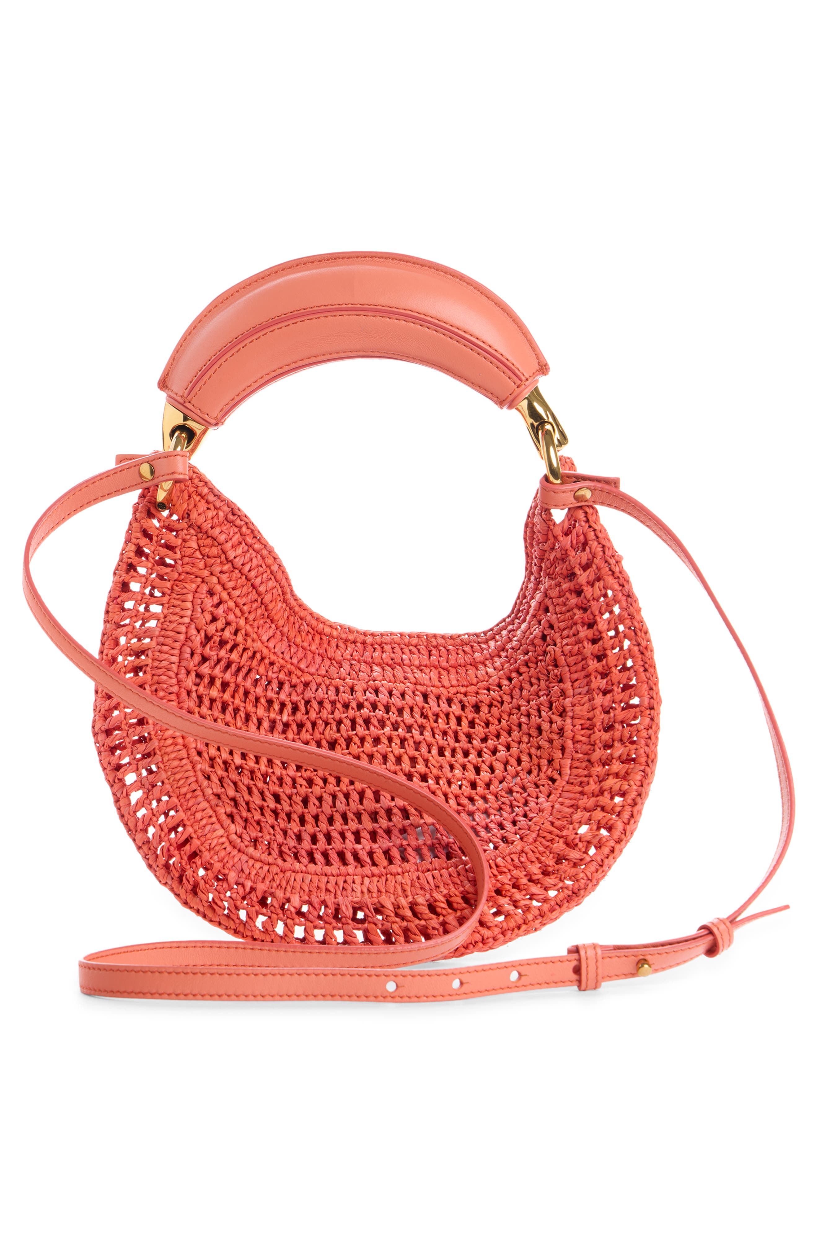 Summer Banana Raffia Handheld Bag, Alternate, color, CAMELLIA CORAL