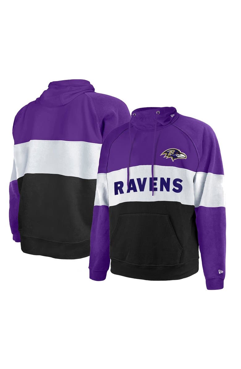 New Era Men's New Era Black/Purple Baltimore Ravens Big & Tall Current Colorblock Raglan Fleece Pullover Hoodie, Alternate, color,