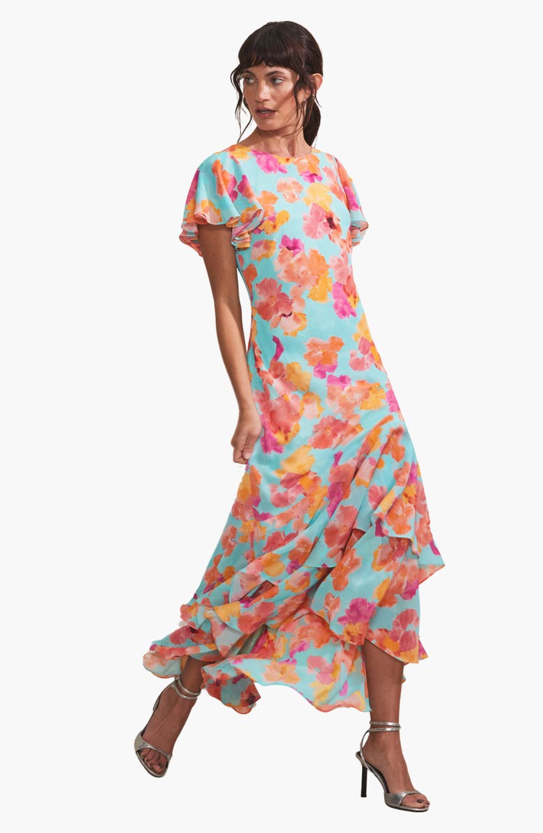 Ro&Zo Hazel Floral Frill Sleeve Dress, Main, color, Blue