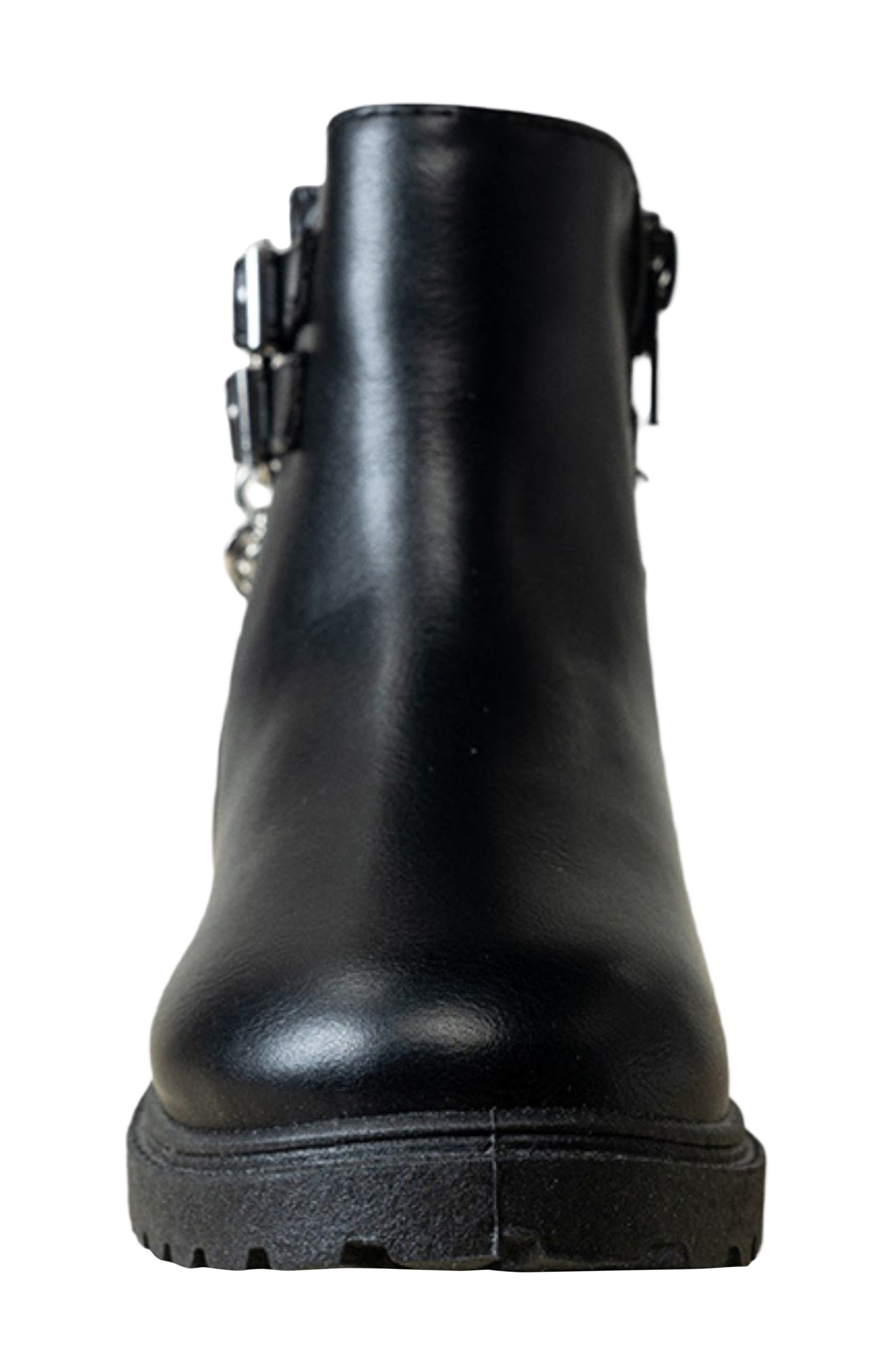 Kids' Faux Leather Buckle Bootie, Alternate, color, BLACK