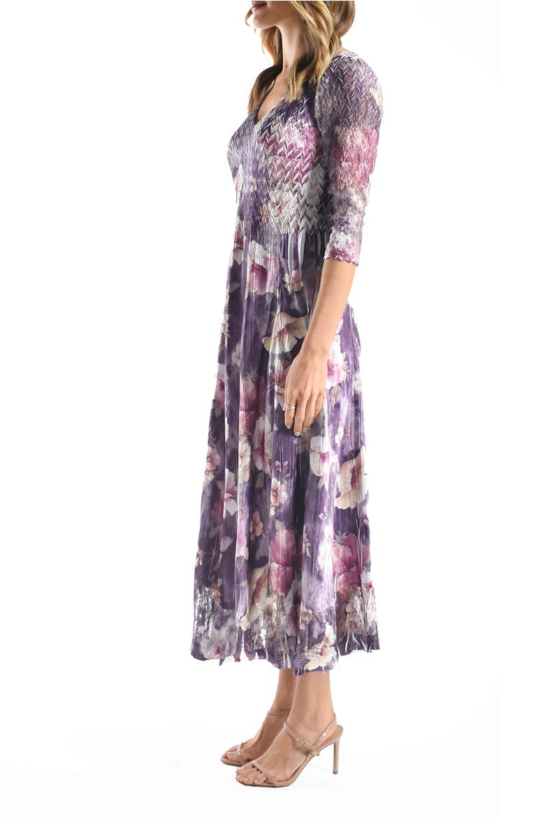 Dramatic Floral  Dress with Lace Sleeves, Alternate, color, Morning Glory