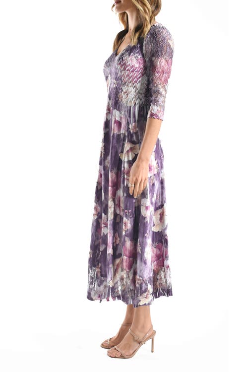 Komarov Dramatic Floral Dress With Lace Sleeves In Blue