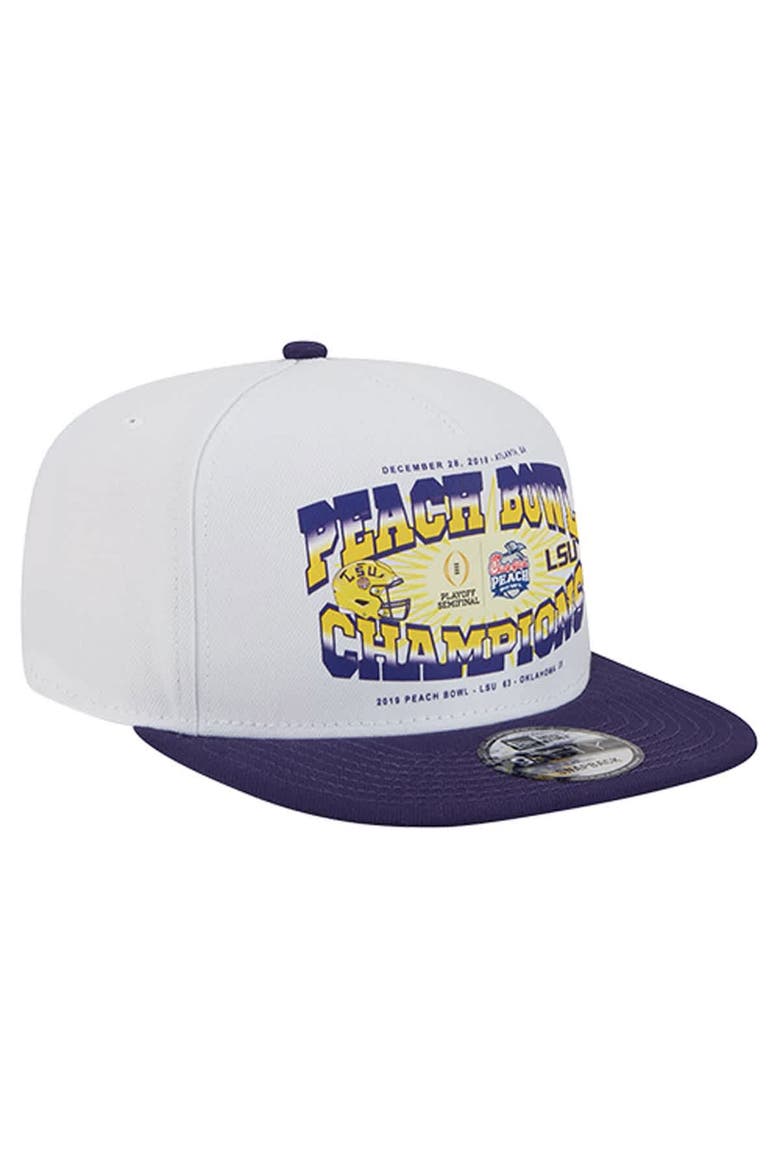 Men's New Era White/Purple LSU Tigers Retro 2019 Peach Bowl Champions 9FIFTY A-Frame Snapback Hat, Alternate, color, White