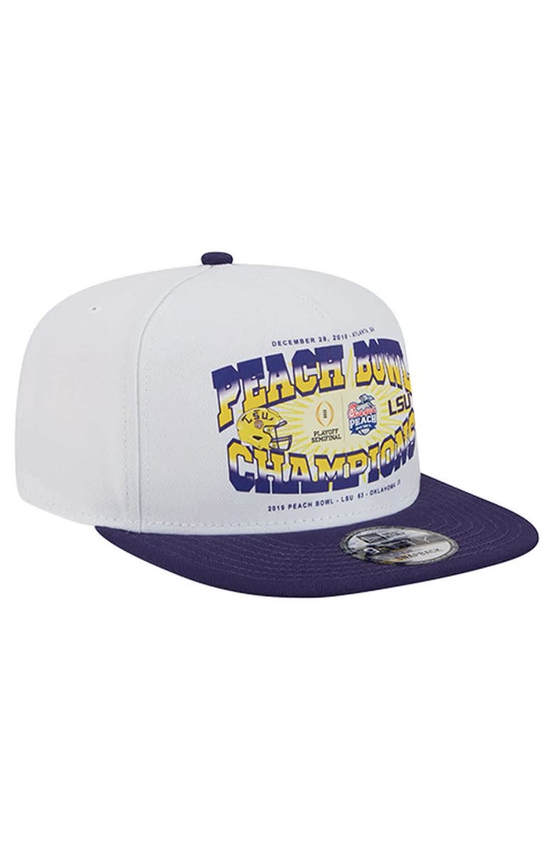 New Era Men's New Era White/Purple LSU Tigers Retro 2019 Peach Bowl Champions 9FIFTY A-Frame Snapback Hat, Alternate, color, White