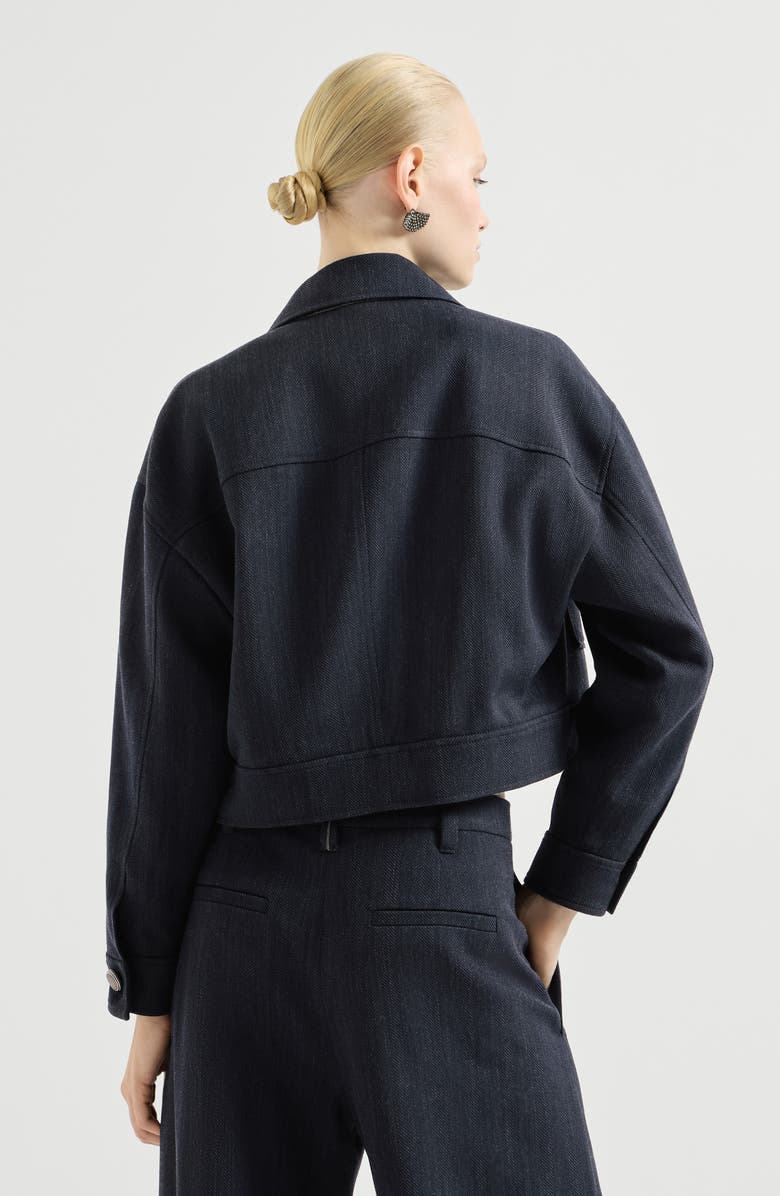 Brunello Cucinelli Crêpe chevron cropped outerwear jacket, Alternate, color, Navy Blue