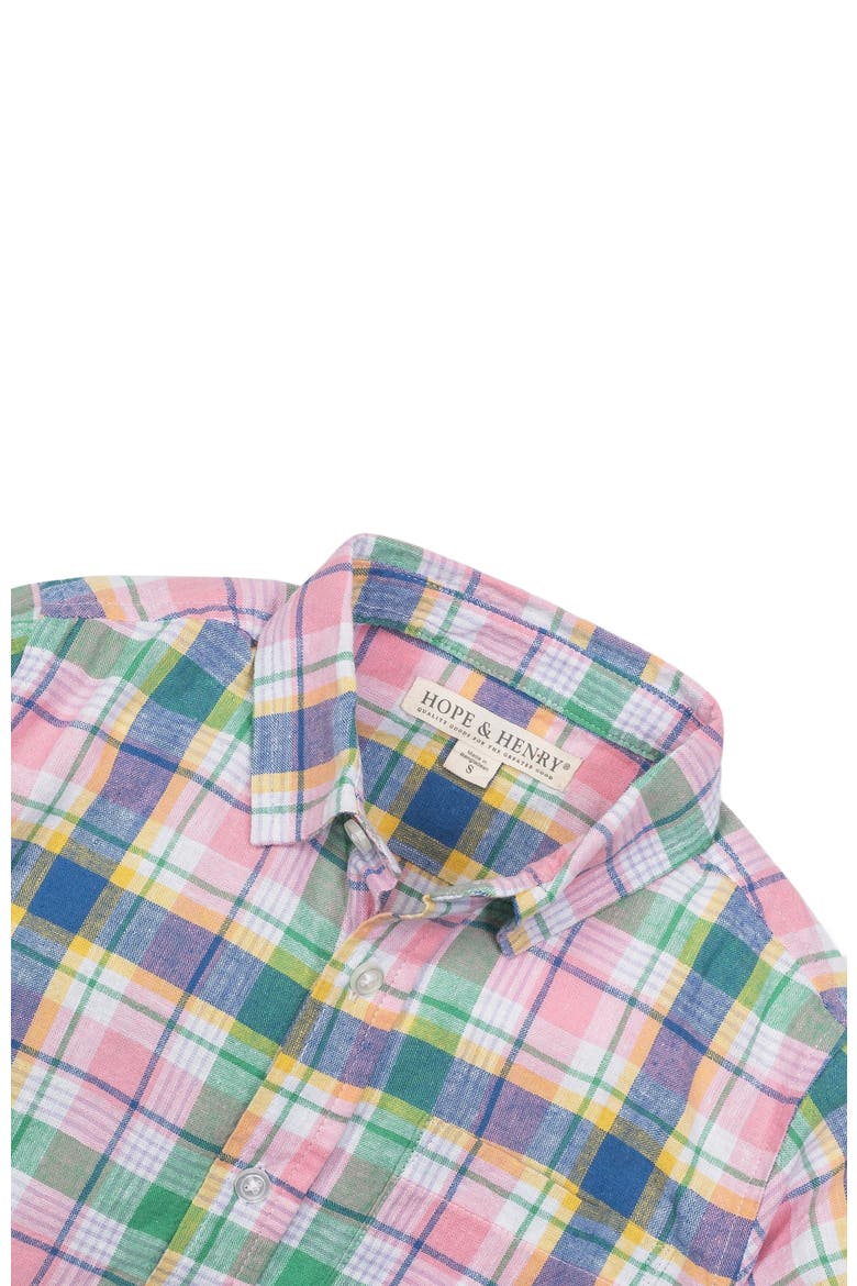 Boys' Long Sleeve Linen Button Down Shirt, Kids, Alternate, color, Flower Show Plaid