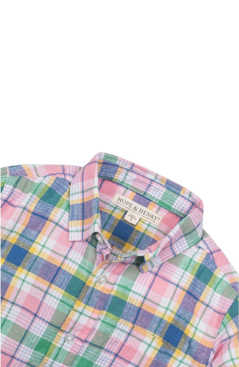 Hope & Henry Boys' Long Sleeve Linen Button Down Shirt, Kids, Alternate, color, Flower Show Plaid