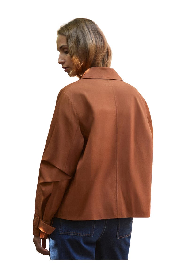 Long Sleeve Short Trench Jacket, Alternate, color, Brown
