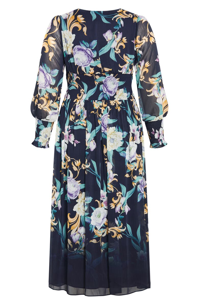 City Chic Nadia Floral Print Long Sleeve Maxi Dress, Alternate, color, Navy Floral Print