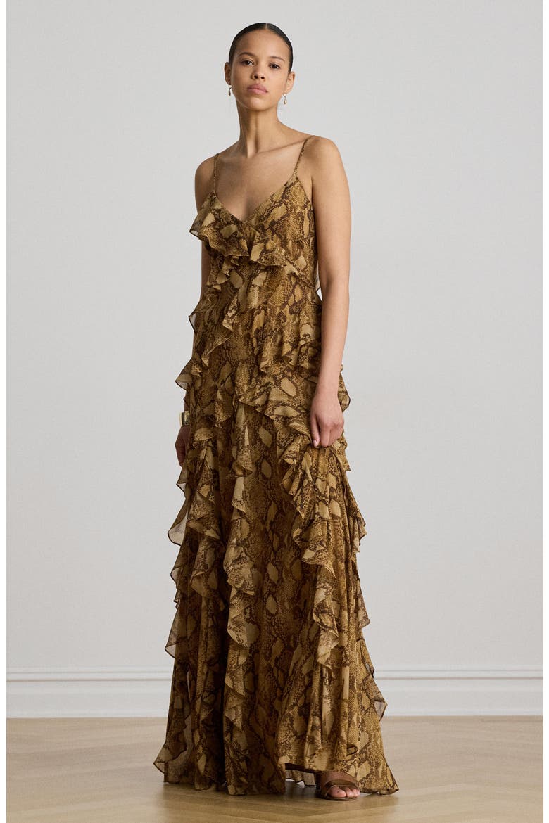 Snakeskin Print Crinkle Georgette Cocktail Dress, Alternate, color, BEIGE/ MULTI