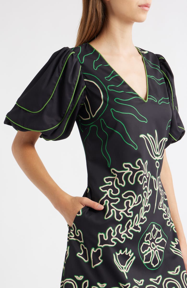 CIEBON Rochelle Floral Print Minidress, Alternate, color, Black/ Green