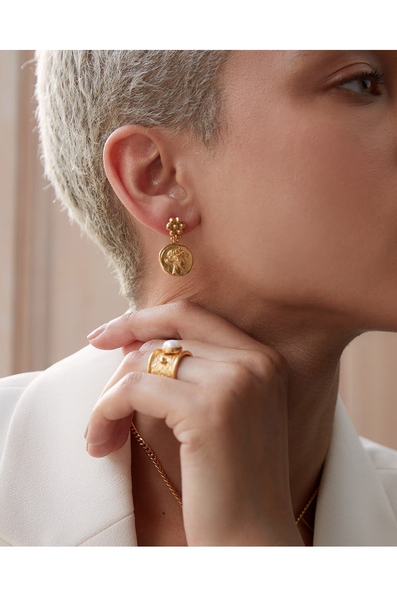 Goddess Demeter Coin Stud Earrings, Alternate, color, Gold