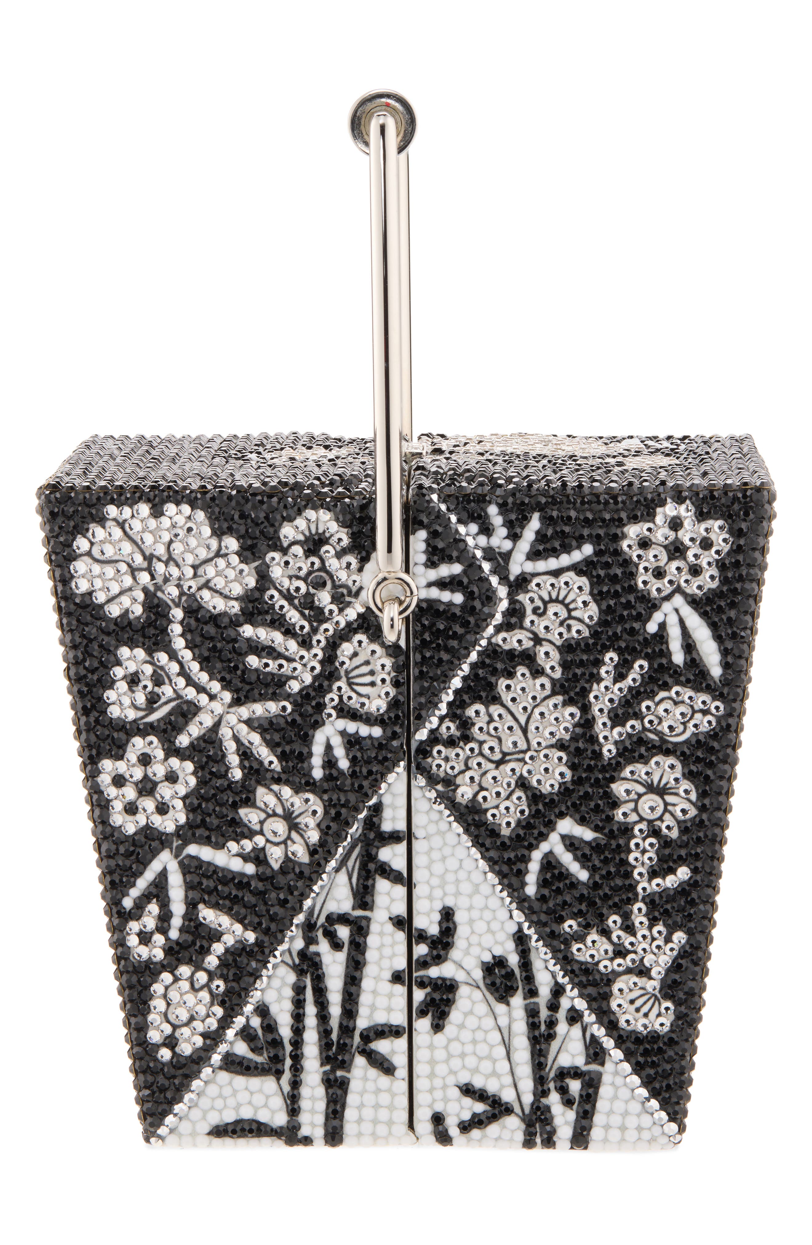 Bamboo Crystal Take Out Box Evening Bag, Alternate, color, SILVER JET MULTI