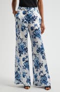 L'AGENCE Pilar Rose Print Wide Leg Silk Pants