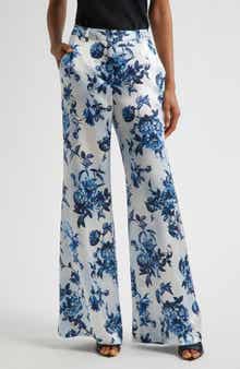 L'AGENCE Pilar Rose Print Wide Leg Silk Pants