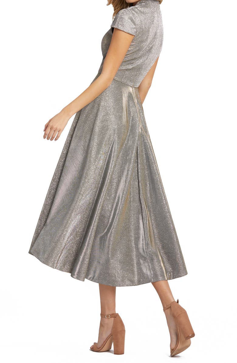 Mac Duggal Sparkle Pleated Cap Sleeve Midi Fit & Flare Dress, Alternate, color, 