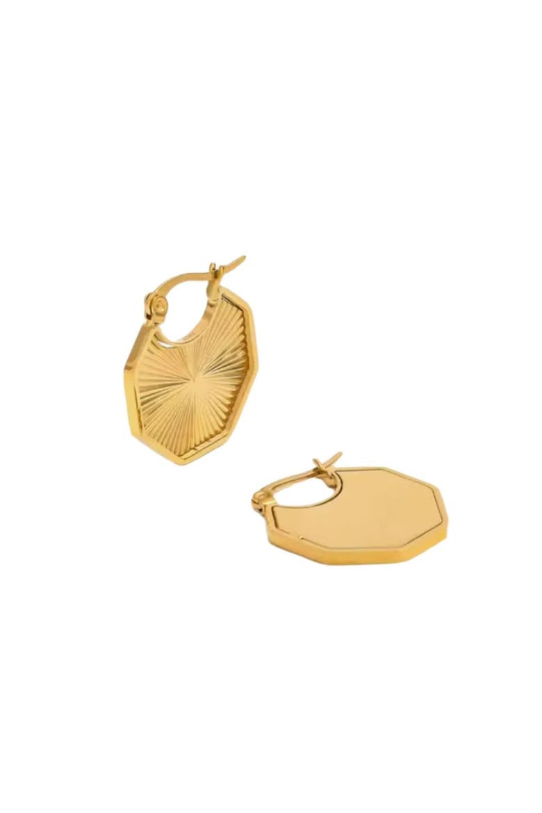 Rays of Hexagon 18k Plated Stainless Steel Huggie Earrings, Main, color, Gold