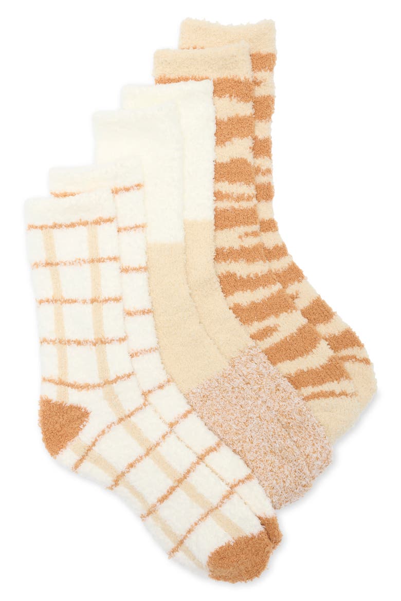 3-Pack Butter Crew Socks, Main, color, BEIGE LEOPARD STRIPES