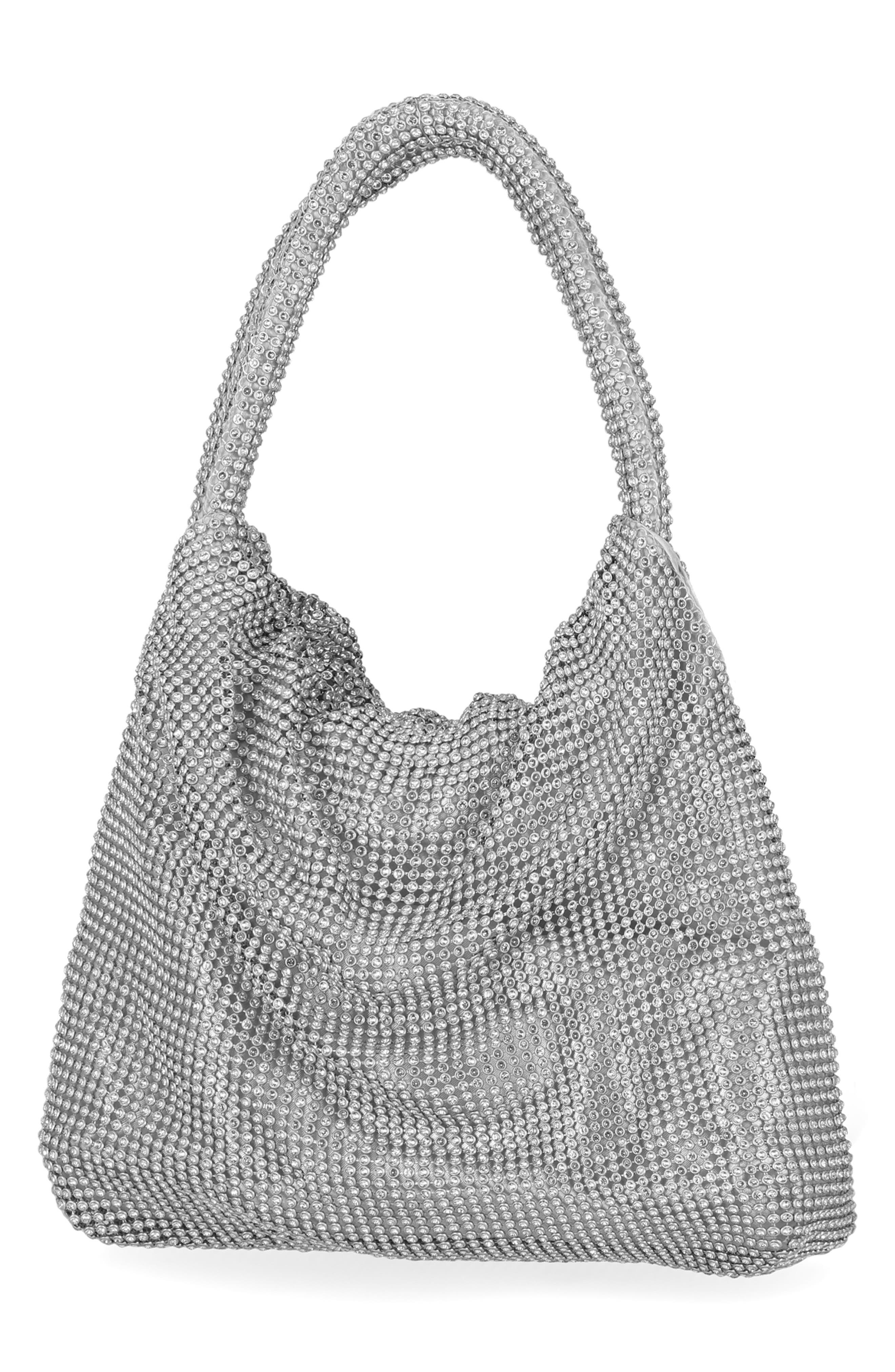 Jessica McClintock Jupiter Rhinestone Mesh Clutch, Alternate, color, 42N-Silver