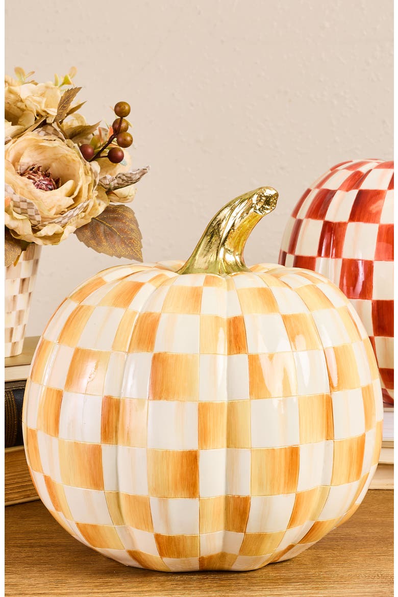 Amber Check Small Pumpkin Ornament, Alternate, color, ORANGE
