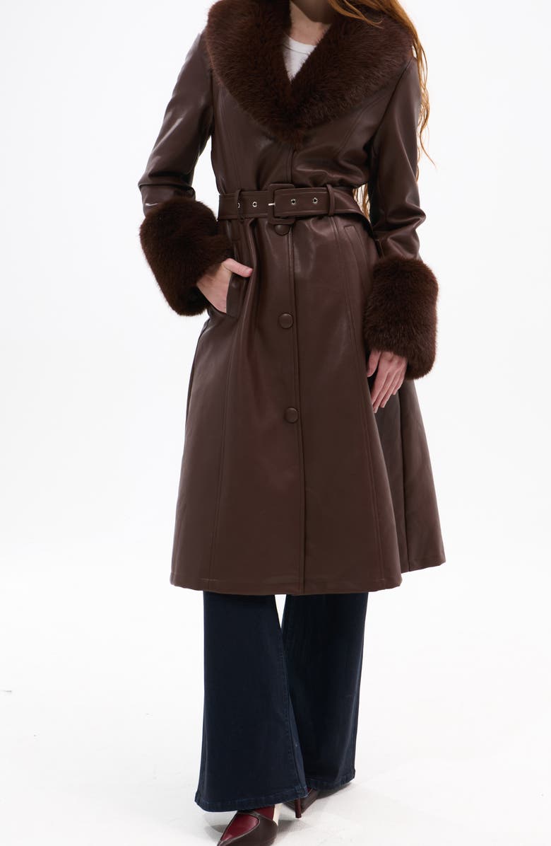 AZALEA WANG Kaya Faux Leather & Faux Fur Coat, Alternate, color, 