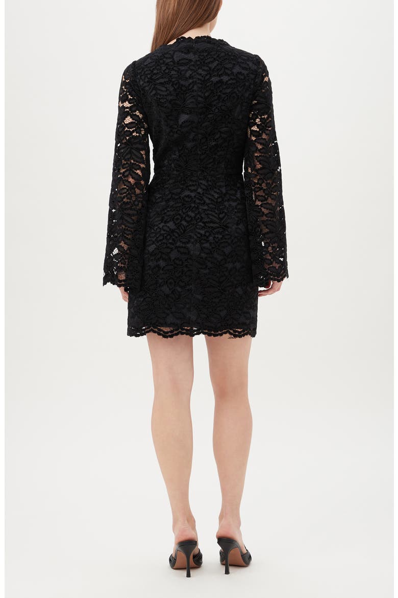 Jinnie Long Bell Sleeve Lace Sheath Dress, Alternate, color, BLACK