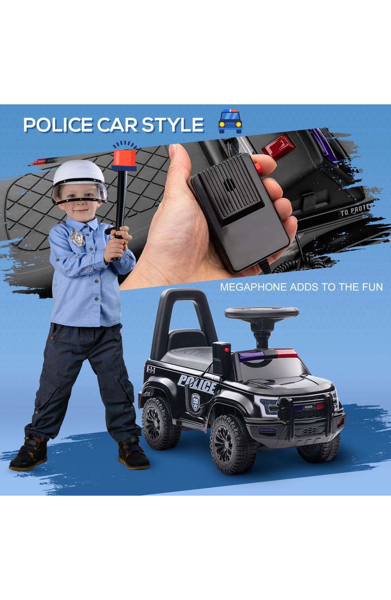 Aosom Kids Police Car Ride-on with Megaphone, Storage, Alternate, color, Black