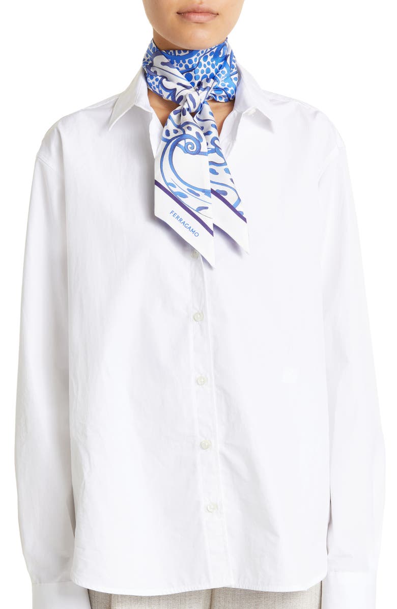 FERRAGAMO Foliage Print Silk Twilly, Alternate, color, 