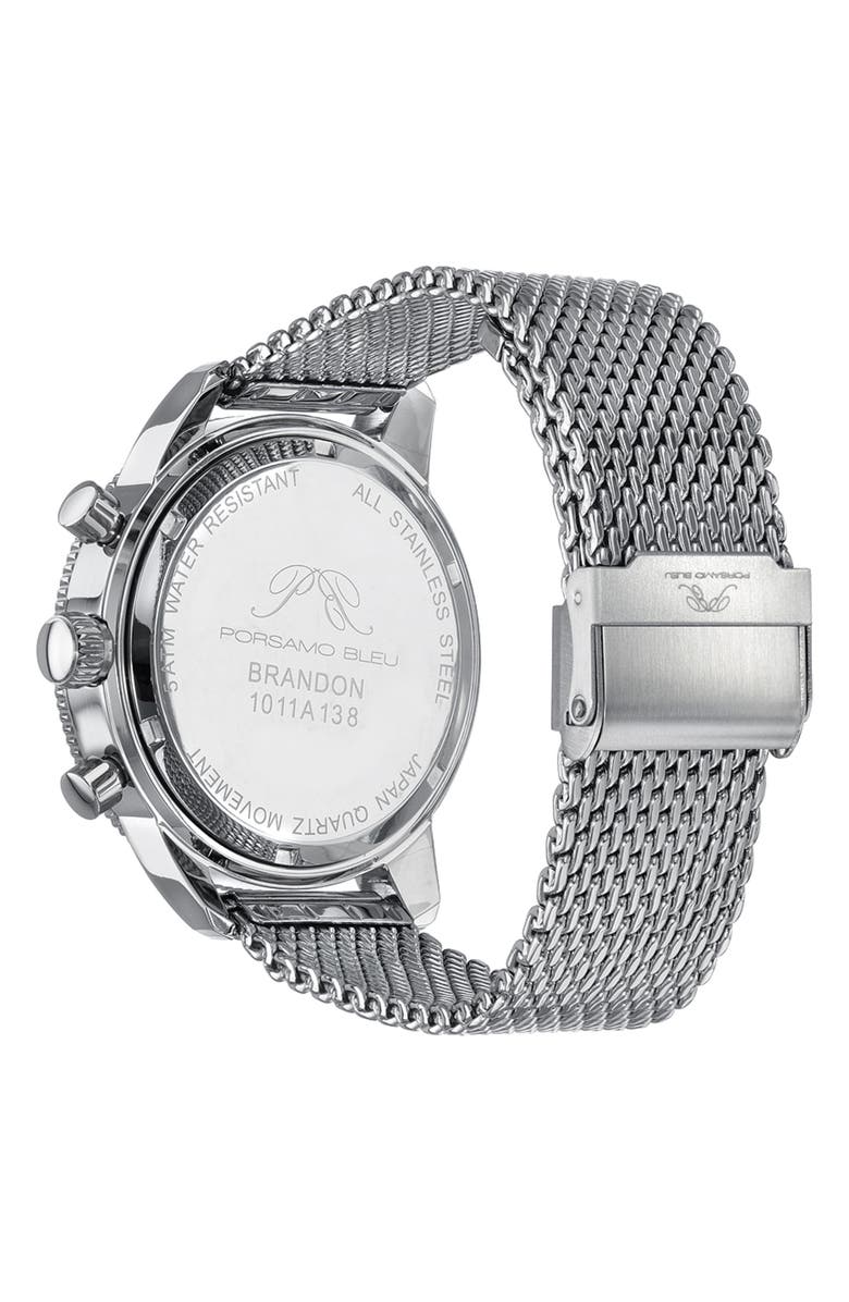 PORSAMO BLEU Brandon Mesh Strap Chronograph, 44mm, Alternate, color, Silver-Black