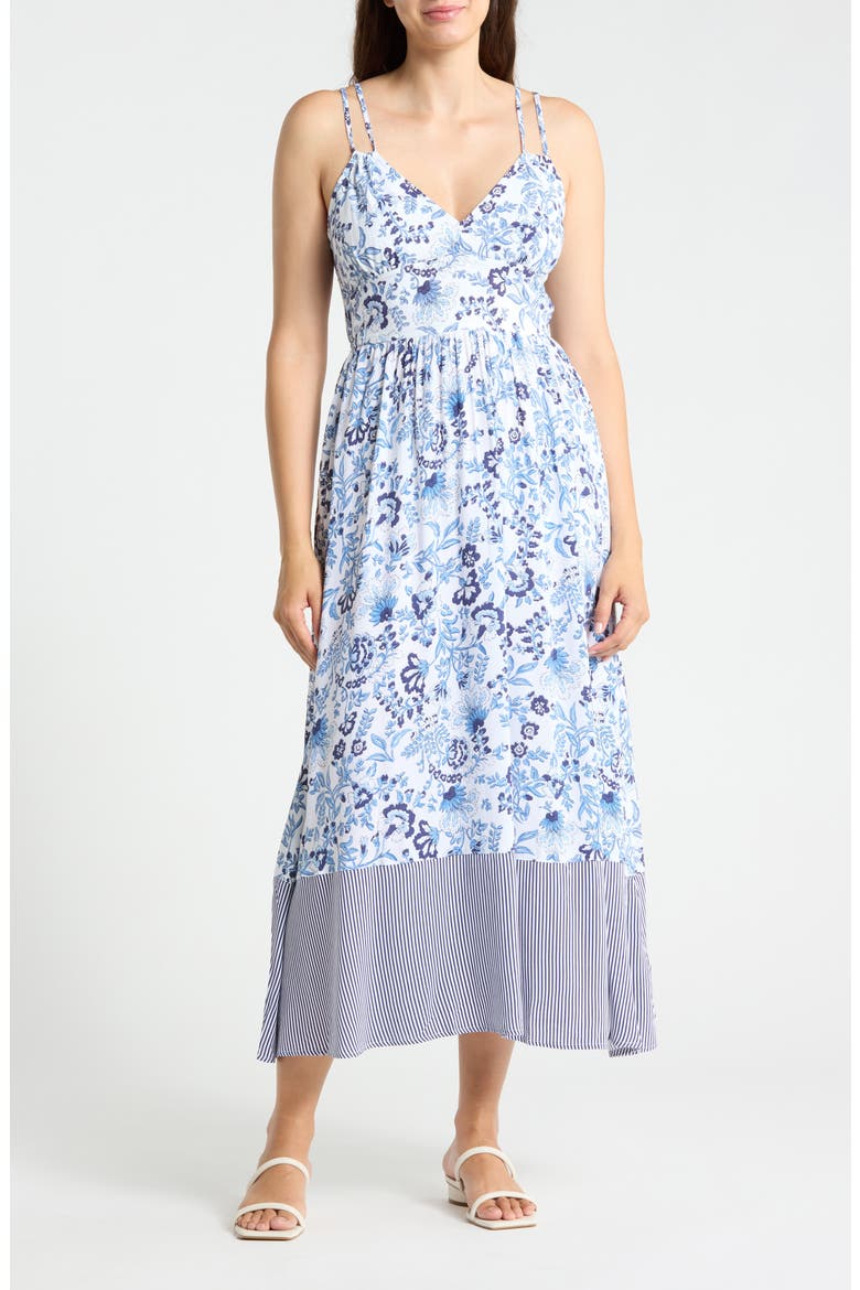 Floral Strappy Challis Midi Dress, Main, color, BLUE COTTAGE FLORAL
