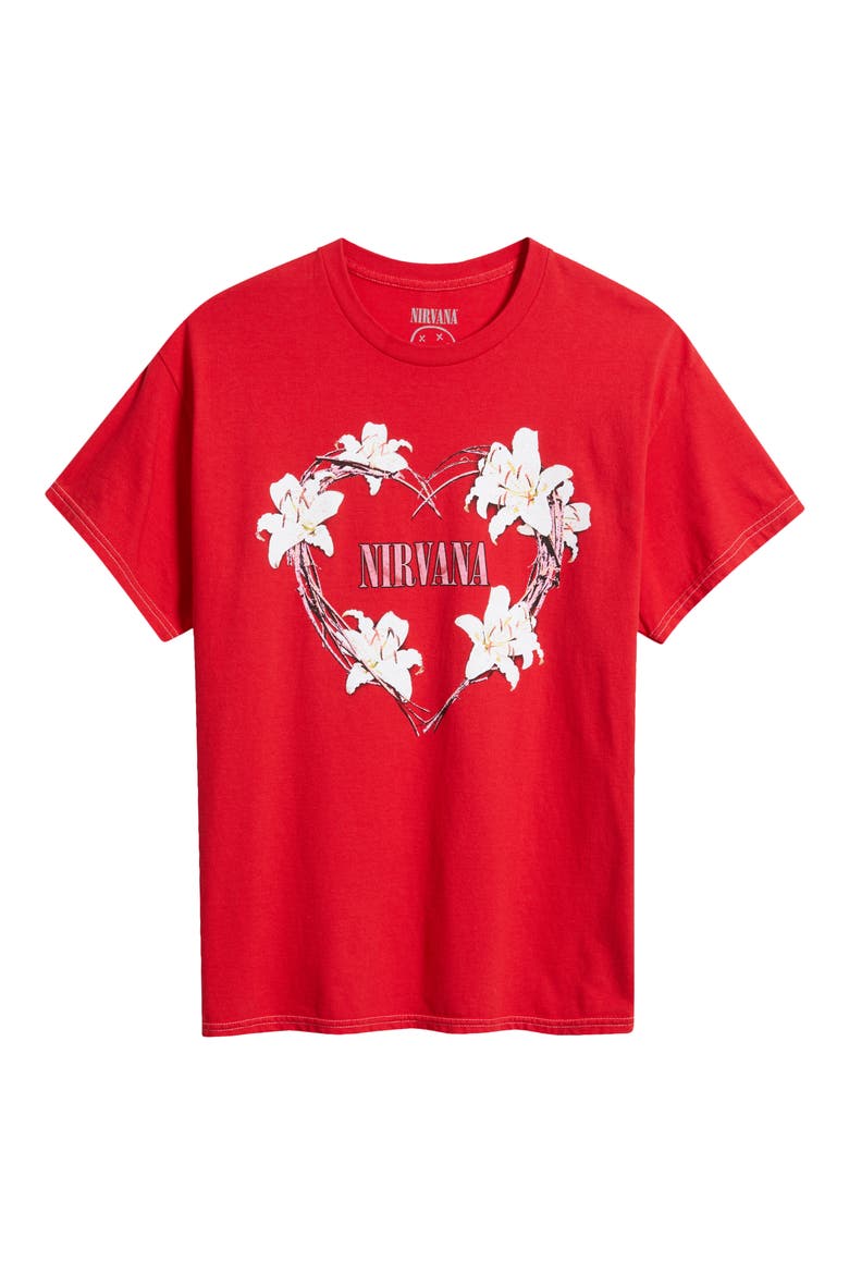Nirvana Heart Shaped Cotton Graphic T-Shirt, Alternate, color, RED