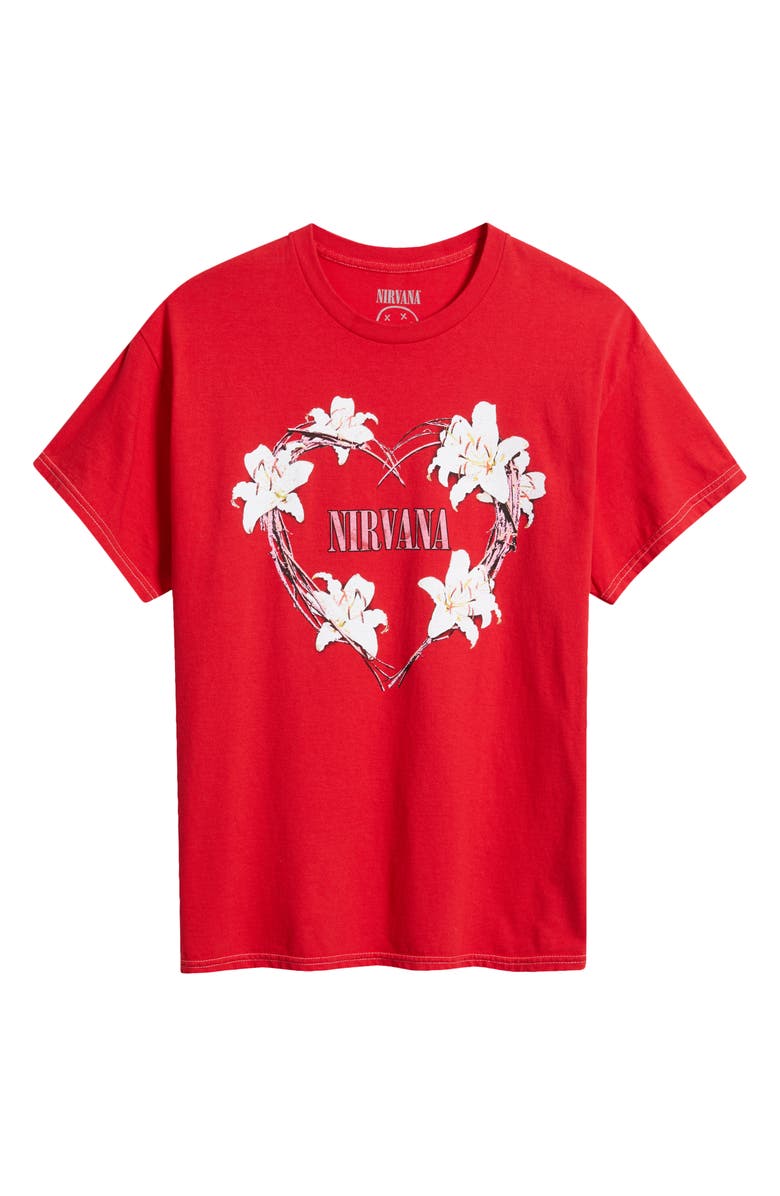 Merch Traffic Nirvana Heart Shaped Cotton Graphic T-Shirt, Alternate, color, Red