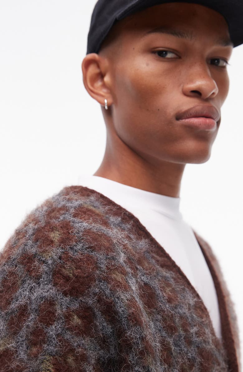 Topman Relaxed Fit Brushed Leopard Cardigan, Alternate, color, 