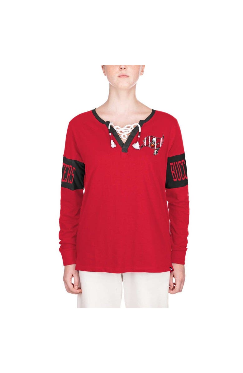 New Era Women's New Era Red Tampa Bay Buccaneers Lace-Up Notch Neck Long Sleeve T-Shirt, Alternate, color, Red