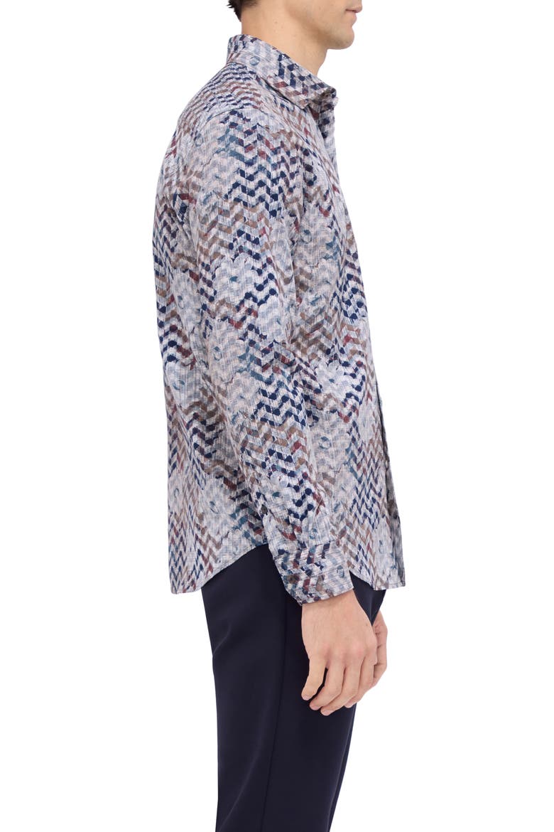 Axel Shaped Fit Floral Chevron Print Stretch Button-Up Shirt, Alternate, color, CARAMEL