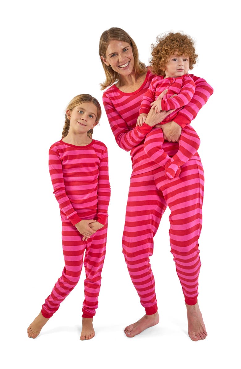 Leveret Kids Short Sleeve Cotton Striped Matching Family Pajamas, Alternate, color, Red & Pink