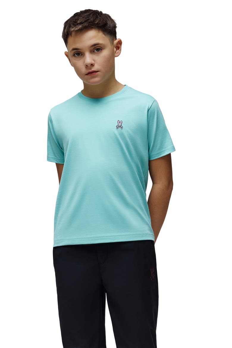 Kids' Classic Logo Embroidered Crewneck T-Shirt, Alternate, color, AQUA HAZE