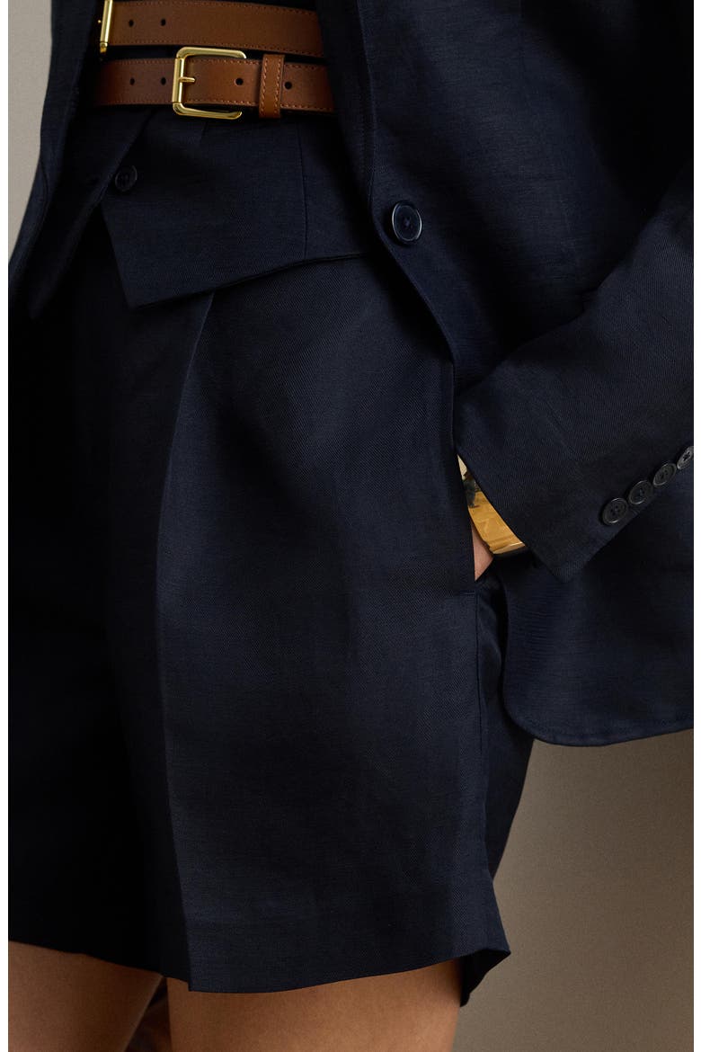 Pleated Linen Blend Twill Shorts, Alternate, color, LAUREN NAVY BLUE
