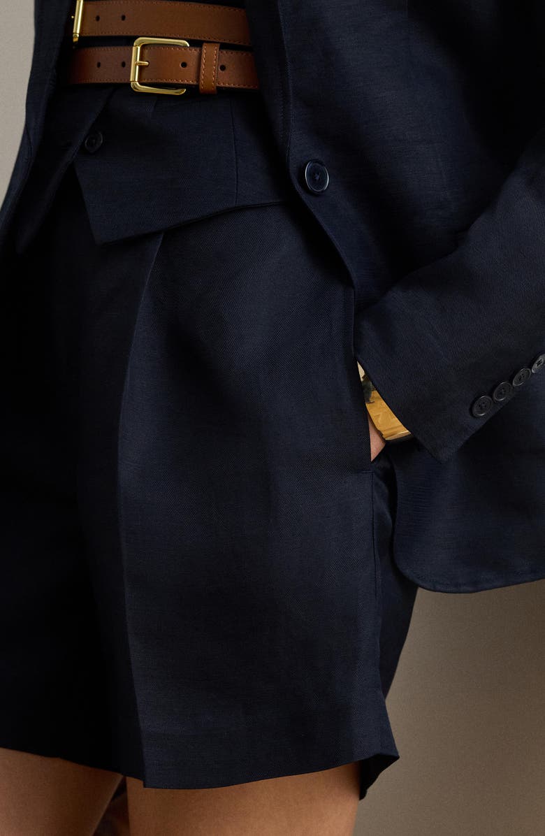 Lauren Ralph Lauren Pleated Linen Blend Twill Shorts, Alternate, color, Lauren Navy Blue