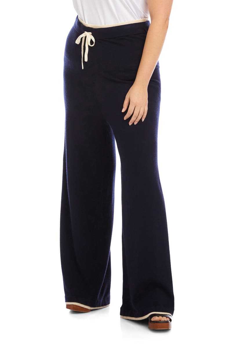 Karen Kane Contrast Trim Wide Leg Drawstring Pants, Alternate, color, Navy/ Cream